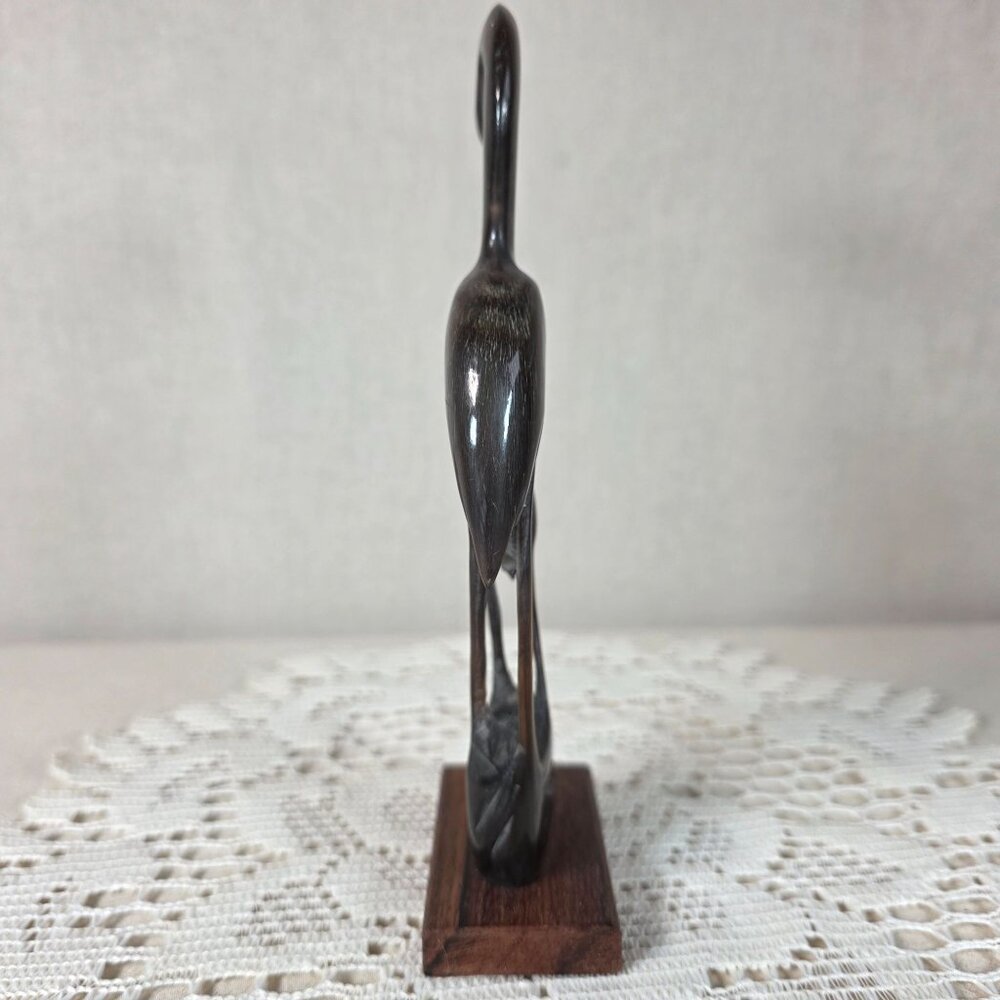 Vintage Hand Carved Water Buffalo Horn Crane Family Sculpture On Wooden Base - Picture 5 of 6